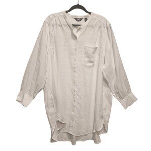 Lands' End Women White 100% Linen Long Button Down Tunic Top Size 2X 20W-22W